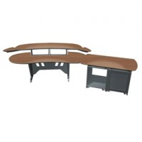 84" DESK W/2 (4) SPACE RACKS UNDER STANDARD OVERBRIDGE + 1 DUAL BAY (2 X 12 SPACE) OUTBOARD RACK